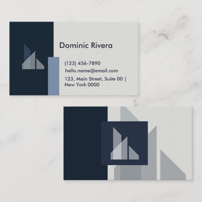 Professional Modern Geometric Sleek Navy Blue Grey Business Card (Front/Back)