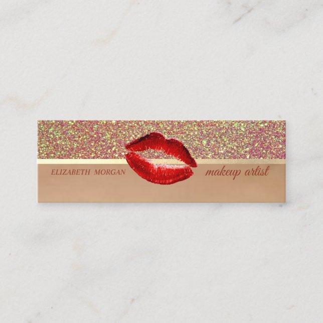 Professional,Modern Glitter,Lips,Makeup Artist Mini Business Card (Front)