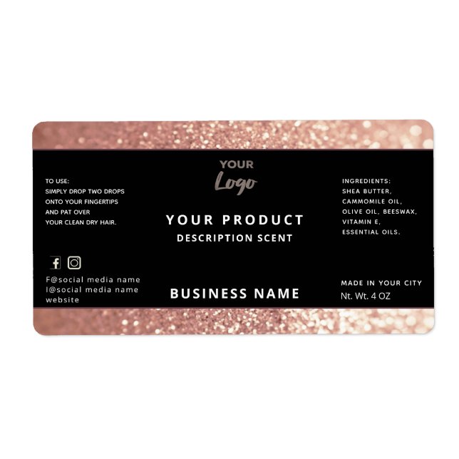 Professional modern glitter sparkle product label (Front)