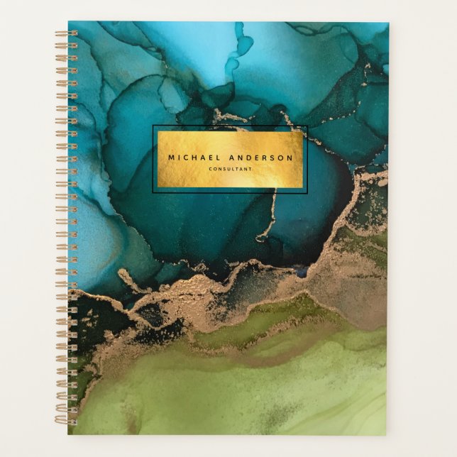 Professional Modern Gold Black Teal Planner (Front)