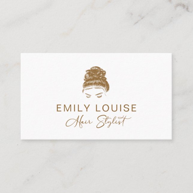 Professional Modern Gold Brown Hair Stylist Busine Business Card (Front)