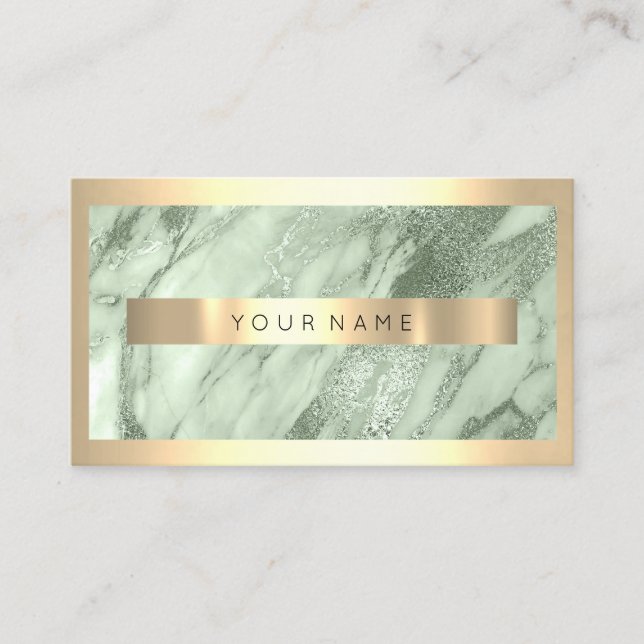 Professional Modern Gold FrameMint Green Marble Business Card (Front)