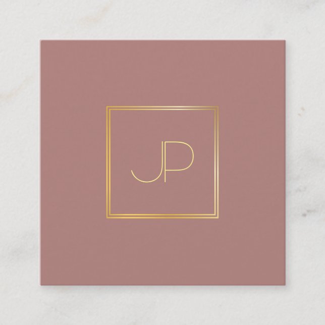Professional Modern Gold Monogrammed Silk Finish Square Business Card (Front)