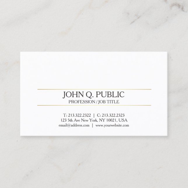 Professional Modern Gold White Design Sleek Plain Business Card (Front)