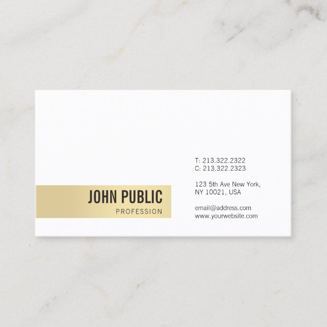 Professional Modern Gold White Simple Template Business Card (Front)