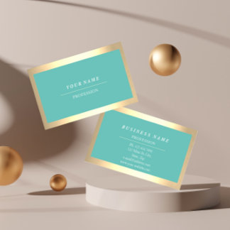 Professional Modern Golden Simply Mint Blue Business Card