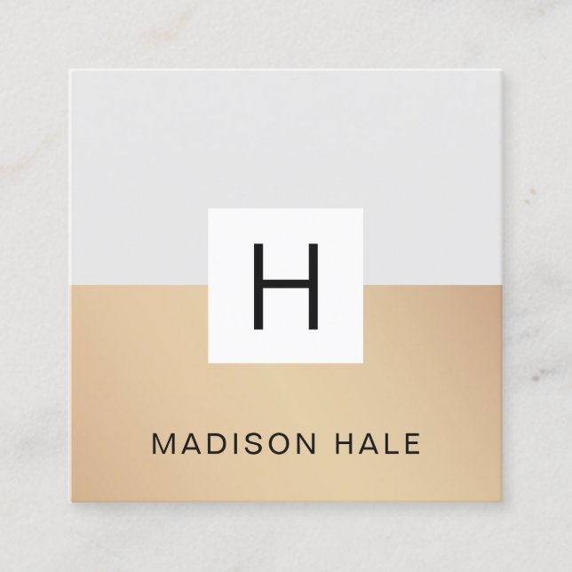 Professional Modern Grey Gold Monogram Square Business Card (Front)