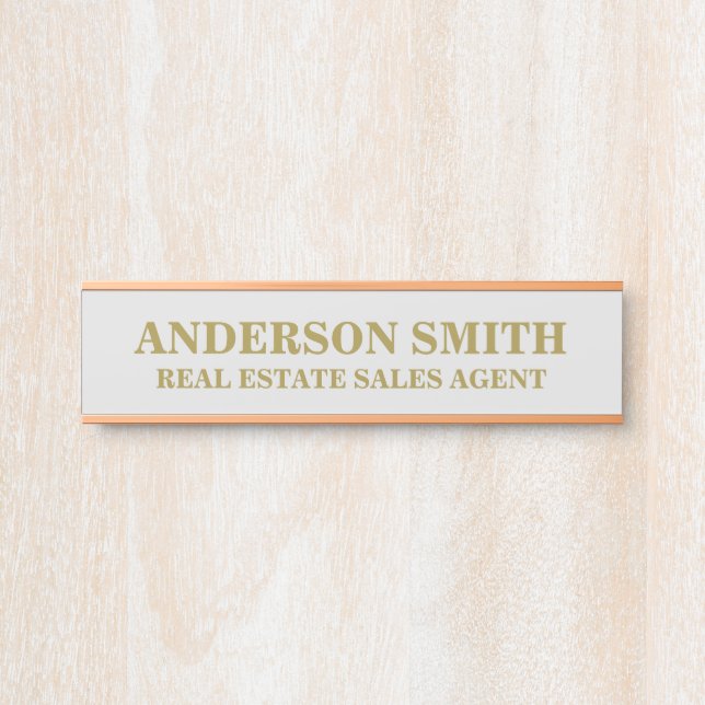 Professional Modern grey Gold Office Name Title  Door Sign (Front)
