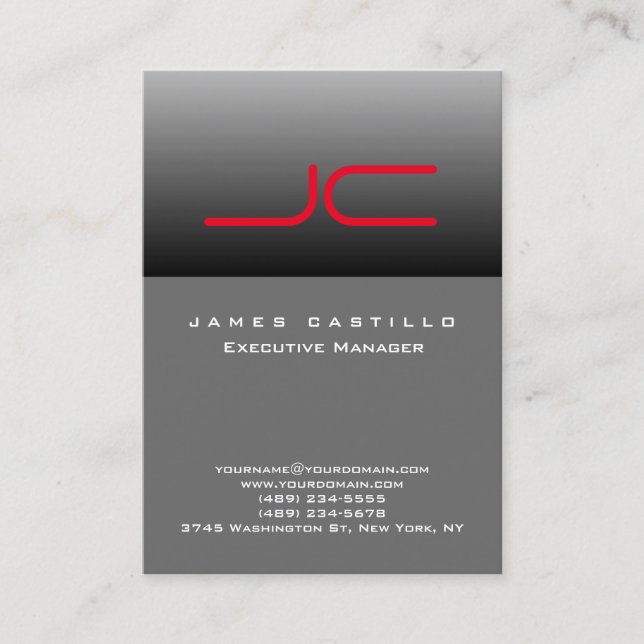 Professional Modern Grey Red Monogram Business Card (Front)