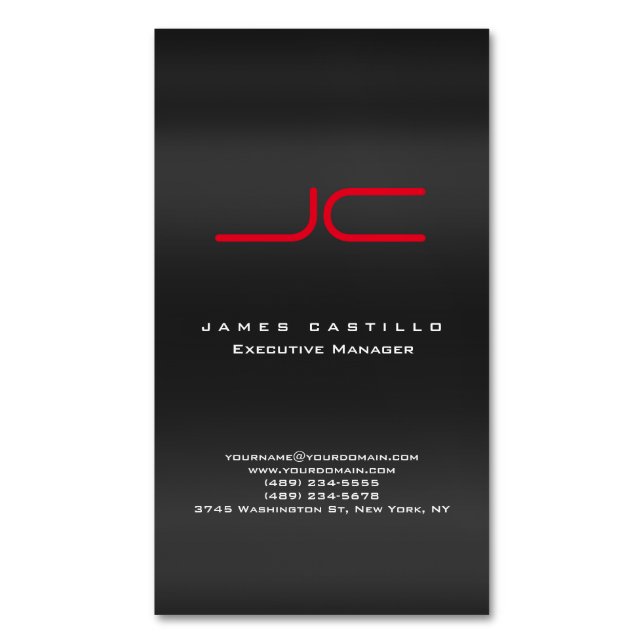 Professional Modern Grey Red Monogram Magnetic Business Card (Front Vertical)
