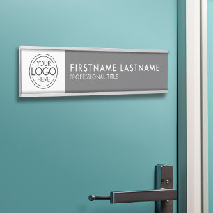 Professional, Modern Grey White Logo, Name, Title Door Sign