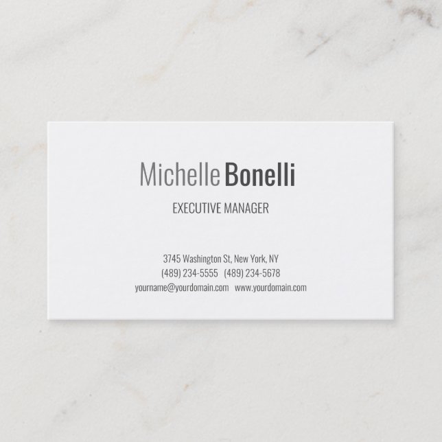 Professional Modern Grey White Minimalist Elegant Business Card (Front)