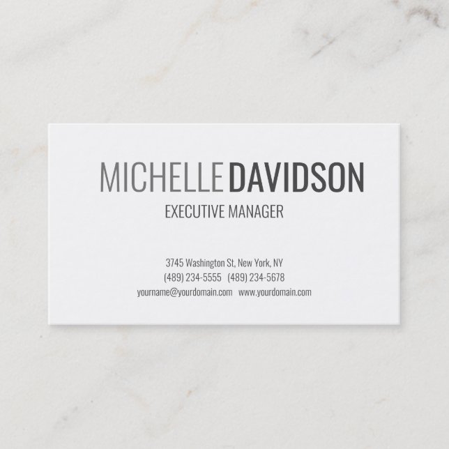 Professional Modern Grey White Minimalist Elegant Business Card (Front)