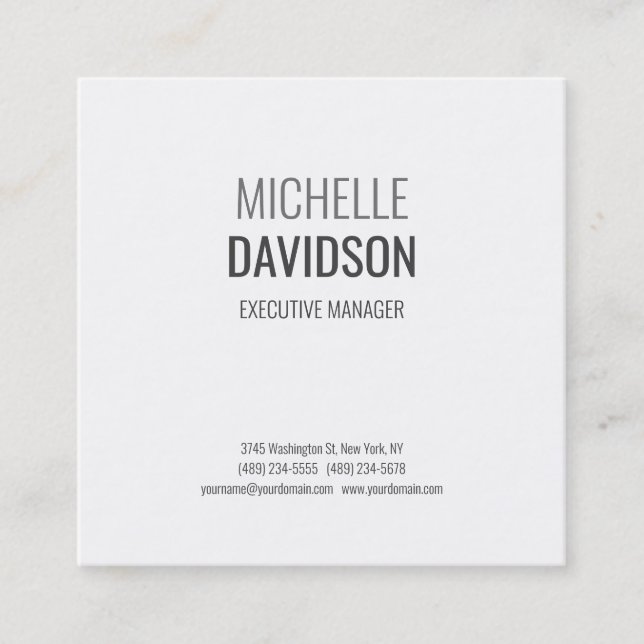 Professional Modern Grey White Minimalist Elegant Square Business Card (Front)