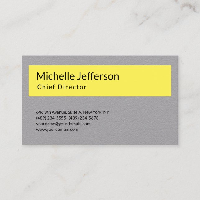 Professional Modern Grey Yellow Minimalist Plain Business Card (Front)