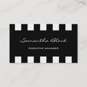 Professional Modern Handwriting Black White Stripe Business Card