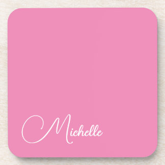 Professional modern handwriting name pink white coaster