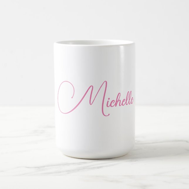 Professional modern handwriting name pink white coffee mug (Center)