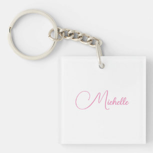 Professional modern handwriting name pink white key ring