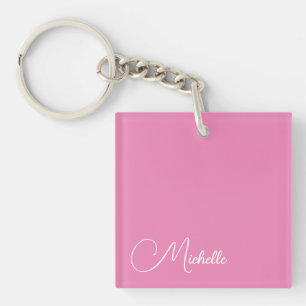 Professional modern handwriting name pink white key ring