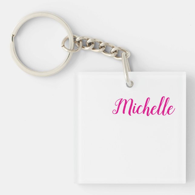 Professional modern handwriting name pink white key ring (Front)