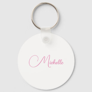 Professional modern handwriting name pink white key ring