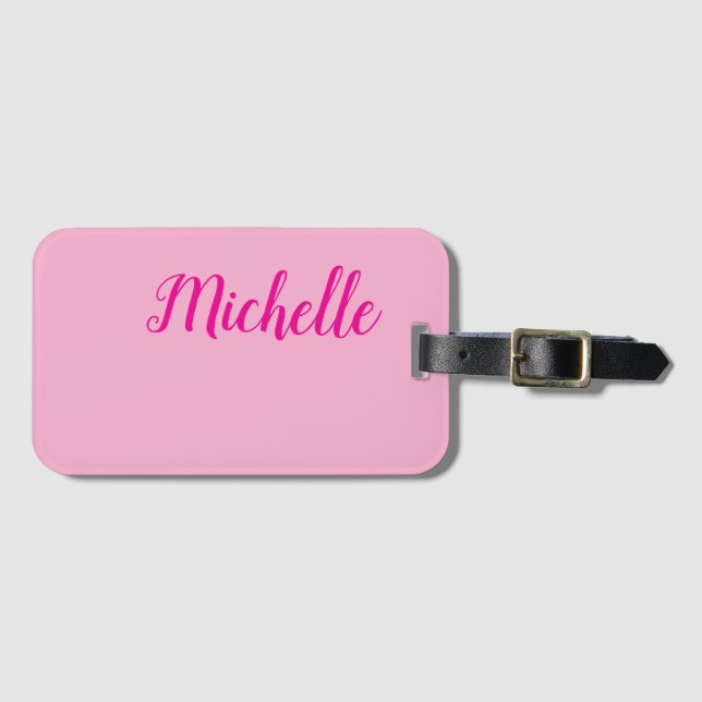 Professional modern handwriting name pink white luggage tag (Front Horizontal)