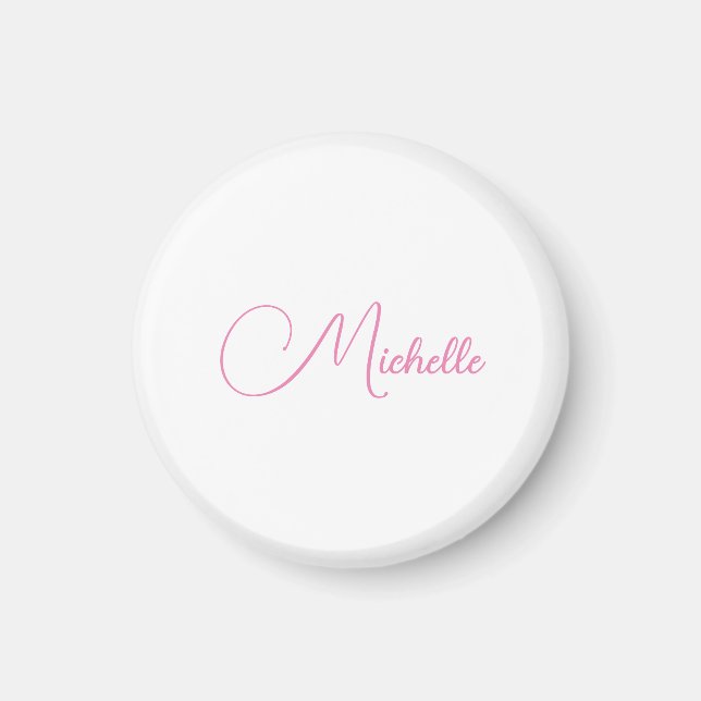 Professional modern handwriting name pink white magnet (Front)