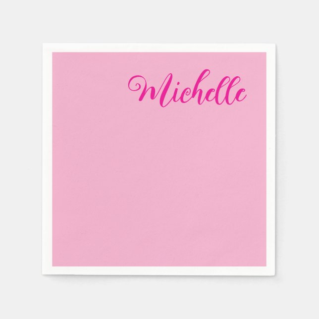 Professional modern handwriting name pink white napkin (Front)