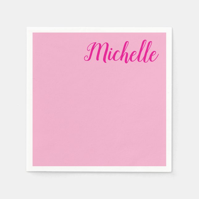 Professional modern handwriting name pink white napkin (Front)