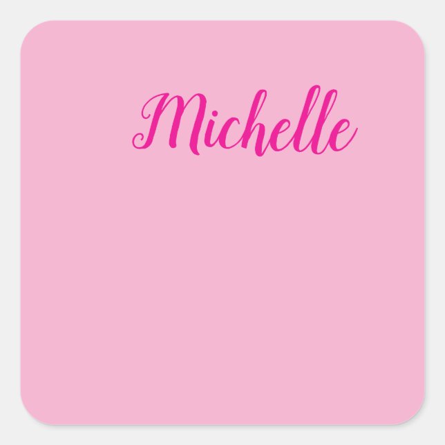 Professional modern handwriting name pink white square sticker (Front)