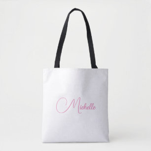 Professional modern handwriting name pink white tote bag