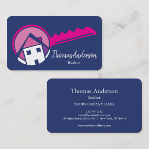Professional Modern House & Key Logo Real Estate  Business Card