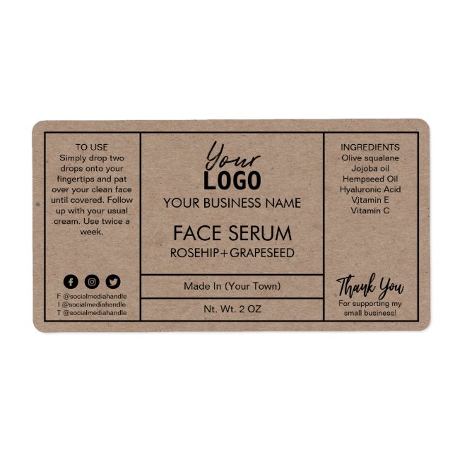 Professional Modern Kraft Face Serum Labels (Front)