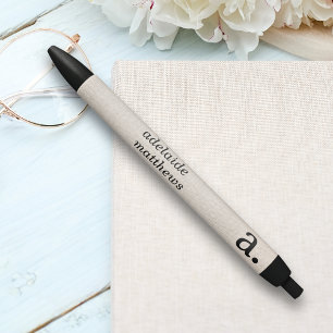Professional Modern Linen Look Monogram Initial Black Ink Pen