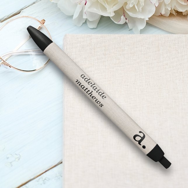 Professional Modern Linen Look Monogram Initial Black Ink Pen (Creator Uploaded)