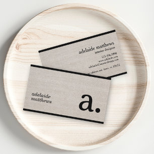 Professional Modern Linen Look Monogram Initial Business Card