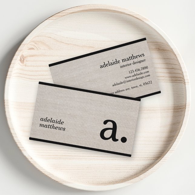 Professional Modern Linen Look Monogram Initial Business Card (Creator Uploaded)