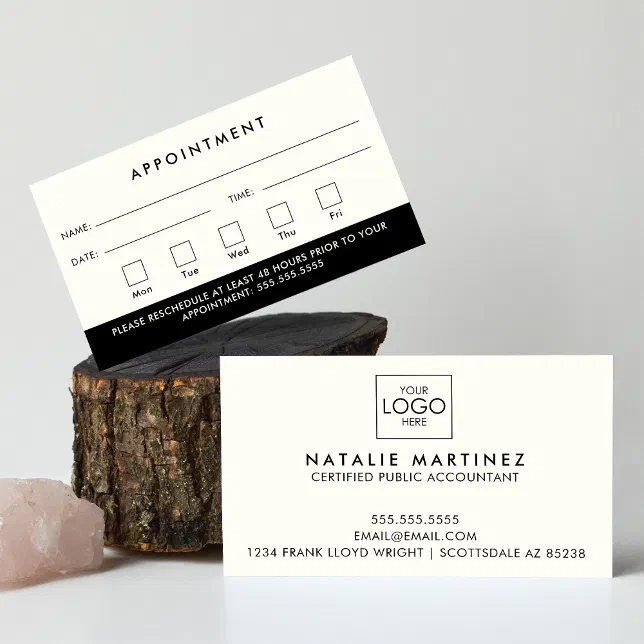 Professional Modern Logo Your Next Appointment Business Card | Zazzle
