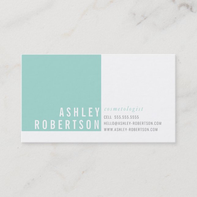 PROFESSIONAL MODERN minimal stylish mint green Business Card (Front)