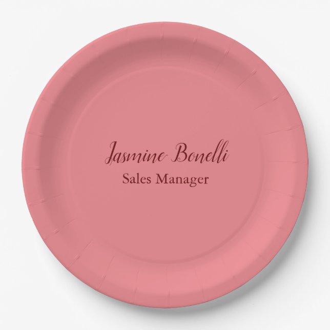 Professional Modern Minimalist Add Name Personal Paper Plate (Front)