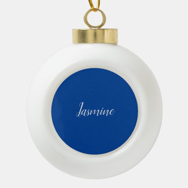 Professional Modern Minimalist Deep Blue  Ceramic Ball Christmas Ornament (Front)