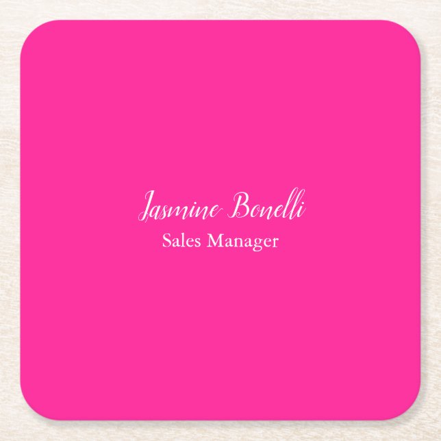 Professional Modern Minimalist Deep Pink Square Paper Coaster (Front)