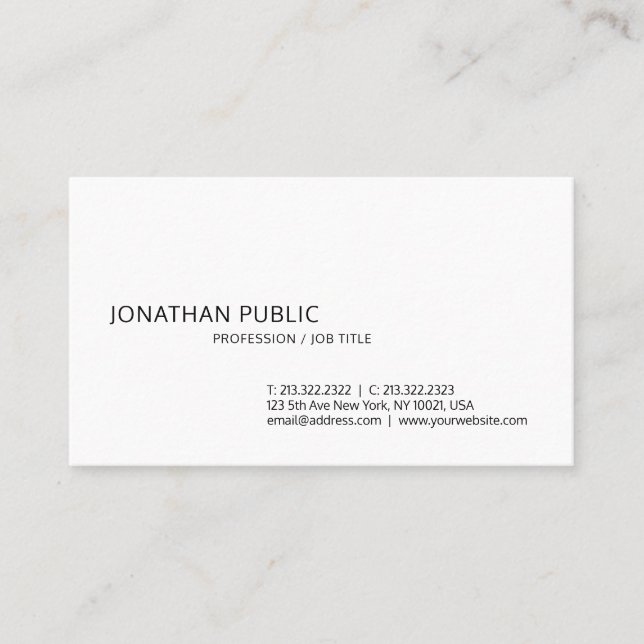 Professional Modern Minimalist Design Elegant Top Business Card (Front)