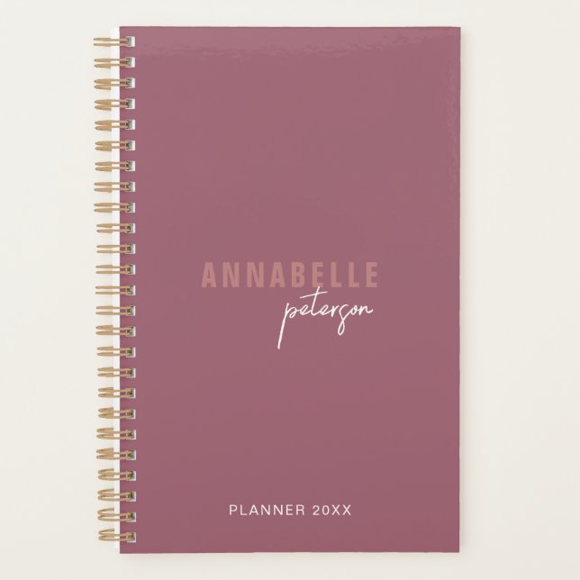 Professional Modern Minimalist Dusty Rose Custom Planner (Front)