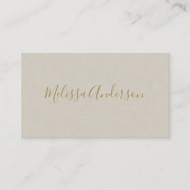 Professional Modern Minimalist Gold Linen Business Card (Front)