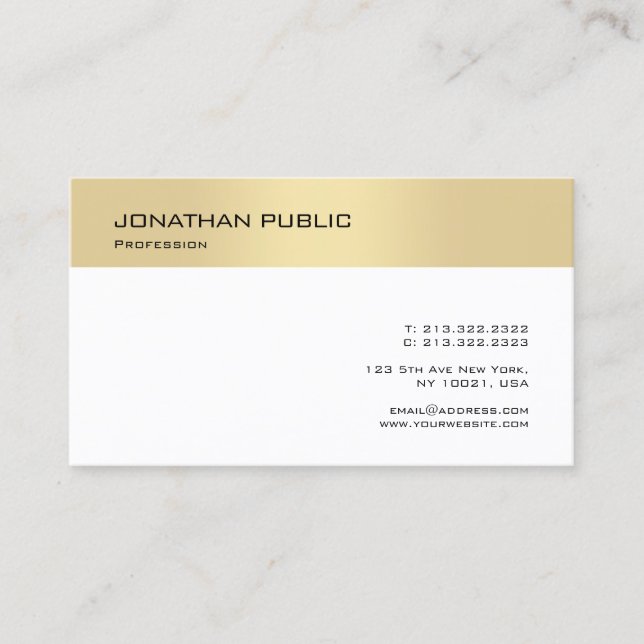 Professional Modern Minimalist Gold White Template Business Card (Front)