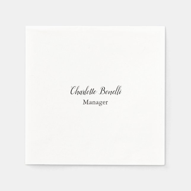 Professional Modern Minimalist Handwriting Name Napkin (Front)