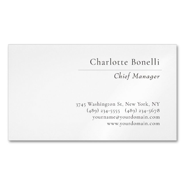 Professional Modern Minimalist Plain Black & White Magnetic Business Card (Front)