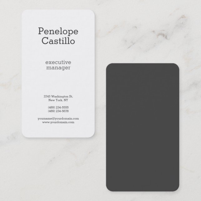 Professional Modern Minimalist Plain Grey White Business Card (Front/Back)